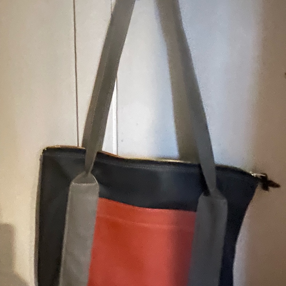 Color block leather tote